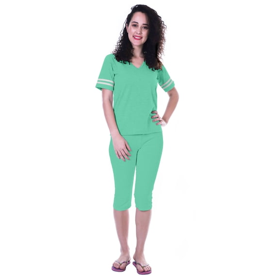 Moomaya Womens Plain Nightwear Set w/ Capri Cotton Sleepwear 2 Pcs Nightdresses-LLJ