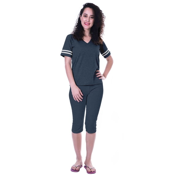 Moomaya Womens Plain Nightwear Set w/ Capri Cotton Sleepwear 2 Pcs Nightdresses-R9R