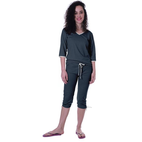 Moomaya Womens Plain Nightwear Set w/ Capri Cotton Sleepwear 2 Pcs Nightdresses