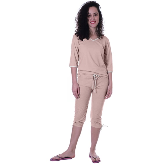 Moomaya Womens Plain Nightwear Set w/ Capri Cotton Sleepwear 2 Pcs Nightdresses