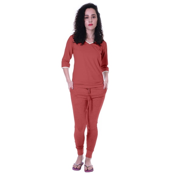 Moomaya Womens Plain Nightwear Set w/ Pyjama Cotton Sleepwear 2 Pcs Nightdresses