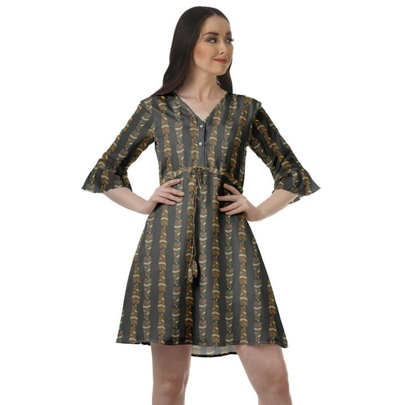 Moomaya Womens Poly Crepe Shirt Dress Printed Ruffle Sleeves Casual Summer Wear
