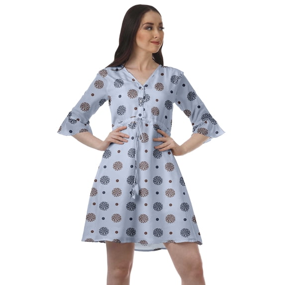 Moomaya Womens Poly Crepe Shirt Dress Printed Ruffle Sleeves Casual Summer Wear