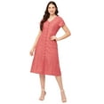 thumbnail image 1 of Moomaya Womens Printed Button Down Dress V Neck Short Sleeve Midi Dress, 1 of 8