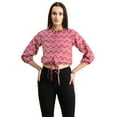 thumbnail image 1 of Moomaya Womens Printed Cottn Crop Top, Tie-Up Waist Elbow Sleeves Short Top, 1 of 9