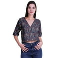 thumbnail image 1 of Moomaya Womens Printed Cotton V-neck Crop Top Elbow Sleeve Summer Clothing Boho Blouse, 1 of 7