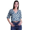 thumbnail image 1 of Moomaya Womens Printed Cotton V-neck Crop Top Elbow Sleeve Summer Clothing Boho Blouse, 1 of 7