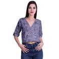 thumbnail image 1 of Moomaya Womens Printed Cotton V-neck Crop Top Elbow Sleeve Summer Clothing Boho Blouse, 1 of 7