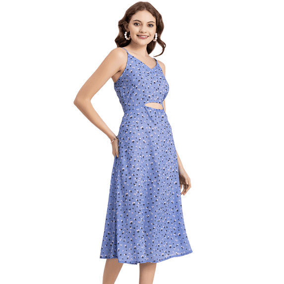 Moomaya Womens Printed Dress, Spaghetti Strap Cyte Midi Dress