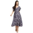 thumbnail image 1 of Moomaya Womens Printed Dress, V-Neck, Short Sleeves, Ruffled Midi Summer Viscose Dress, 1 of 8