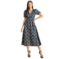 thumbnail image 1 of Moomaya Womens Printed Front Slit Dress, Puffed Sleeves, Styles Back Ties Midi Dress, 1 of 8