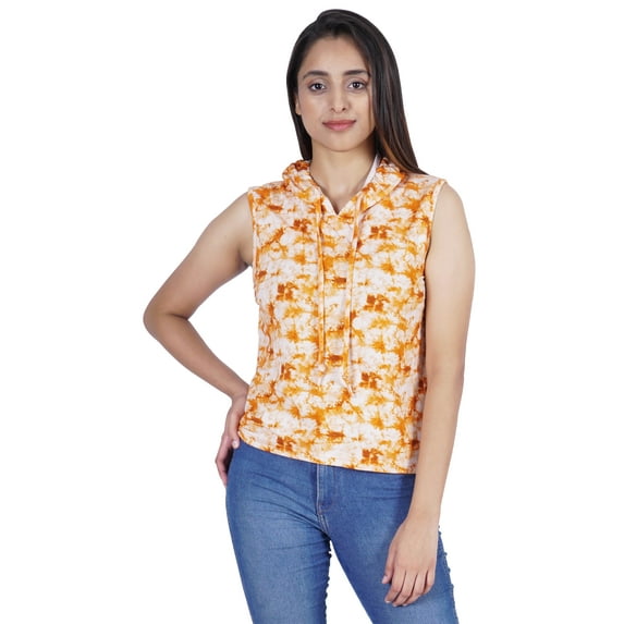 Moomaya Womens Printed Hoodie Sleeveless Top Casual Hoodie Drawstring Sweatshirt