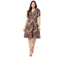 thumbnail image 1 of Moomaya Womens Printed Lapel Collar Dress Puffed Sleeves Knee Dress With Pockets, 1 of 8