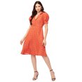 thumbnail image 1 of Moomaya Womens Printed Lapel Collar Dress Puffed Sleeves Knee Dress With Pockets, 1 of 7