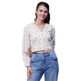 thumbnail image 1 of Moomaya Womens Printed Long Sleeves Crop Top, V-Neck Cotton Summer Short Top, 1 of 8