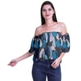 thumbnail image 1 of Moomaya Womens Printed Off The Shoulder Crop Top Flounce Sleeve Summer Clothing Boho Blouse, 1 of 6