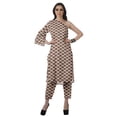 thumbnail image 1 of Moomaya Womens Printed One Shoulder Double Bell Sleeve Kurti Pant Set Ethnic Clothing Sets For Women, 1 of 7