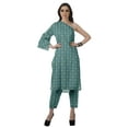 thumbnail image 1 of Moomaya Womens Printed One Shoulder Double Bell Sleeve Kurti Pant Set Ethnic Clothing Sets For Women, 1 of 7