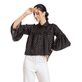 thumbnail image 1 of Moomaya Womens Printed Peplum Shirt, Button Down Bell Sleeves Collared Shirt, 1 of 8
