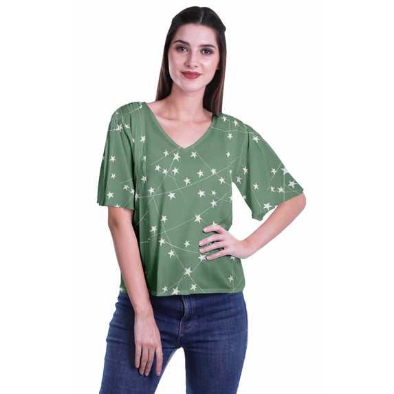 Moomaya Womens Printed Rayon V-Neck Top Short Sleeve Summer Clothing Boho Blouse
