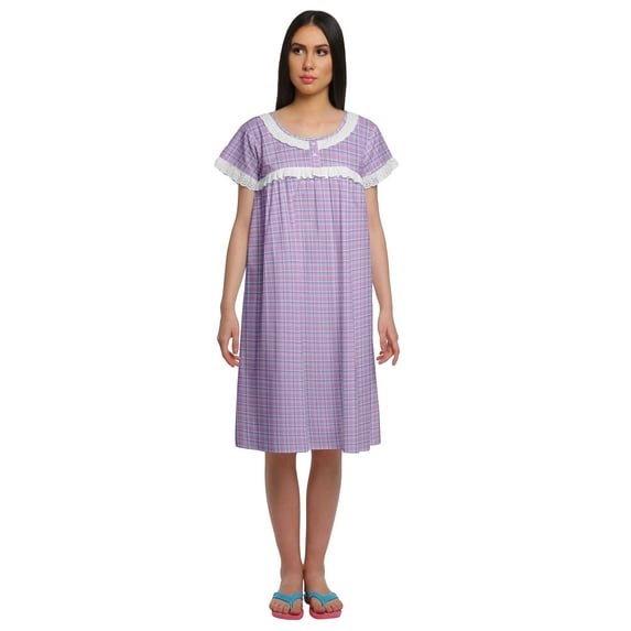 Moomaya Womens Printed Round Neck Nursing Sleepwear Cotton Poplin Nightdress