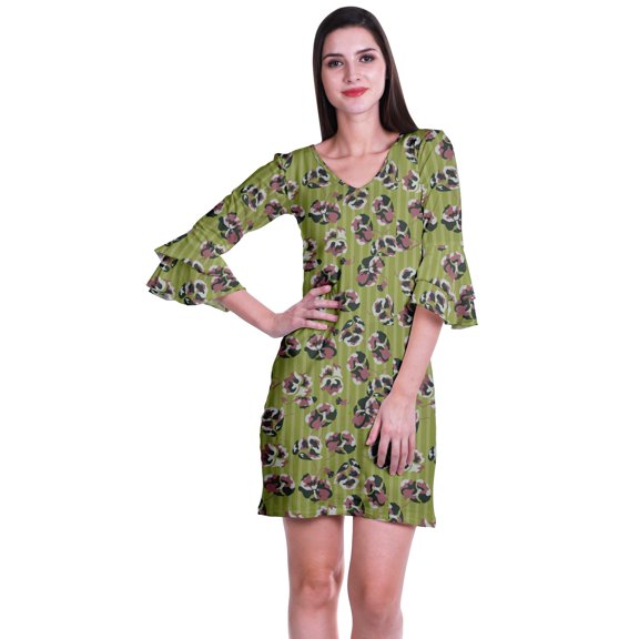 Moomaya Womens Printed Short Dress bell sleeve Shift dresses for women Casual Summer Clothing