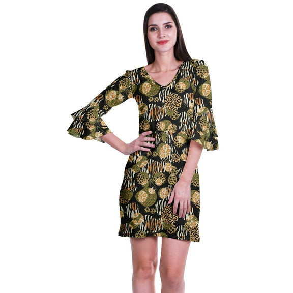 Moomaya Womens Printed Short Dress bell sleeve Shift dresses for women Casual Summer Clothing