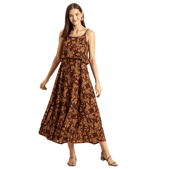 Moomaya Womens Printed Sleeveless Summer Dress, Shoulder Strap Casual Maxi Dress