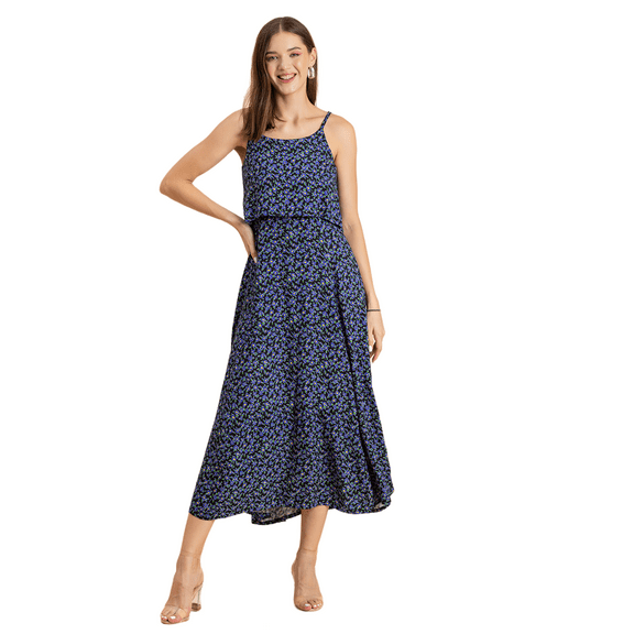 Moomaya Womens Printed Sleeveless Summer Dress, Shoulder Strap Casual Maxi Dress