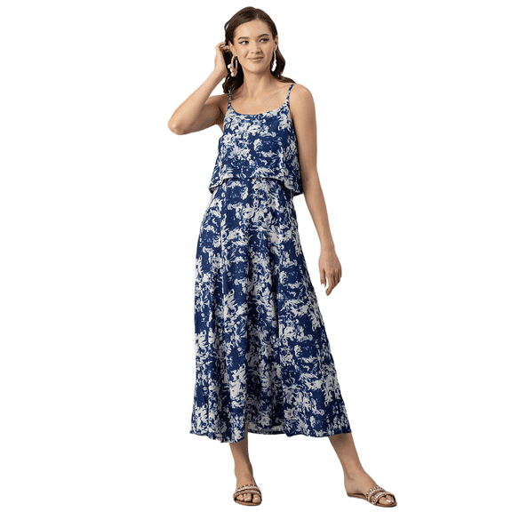 Moomaya Womens Printed Sleeveless Summer Dress, Shoulder Strap Casual Maxi Dress