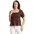 thumbnail image 1 of Moomaya Womens Printed Smocked Top, Puff Elbow Sleeves, Square Neck Top, 1 of 8