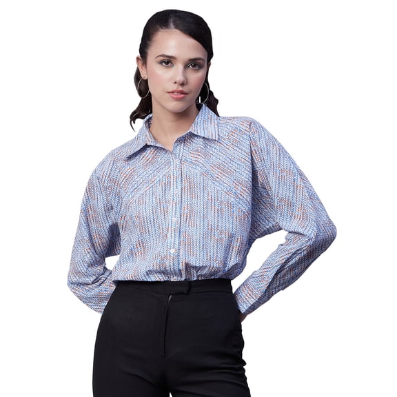 Moomaya Womens Printed Stripes Cotton Shirt, Buttoned Closure Collared Summer Shirt