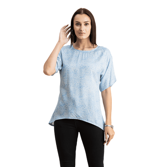 Moomaya Womens Printed Summer Tunic Top, Round Neck, Elbow, Loose-Fit Casual Top