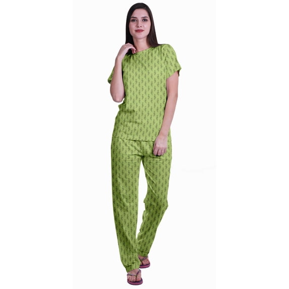 Moomaya Womens Printed Tee and Pajama Set PJs,Short Sleeve Sleepwear Nightwear Loungewear S-XXL
