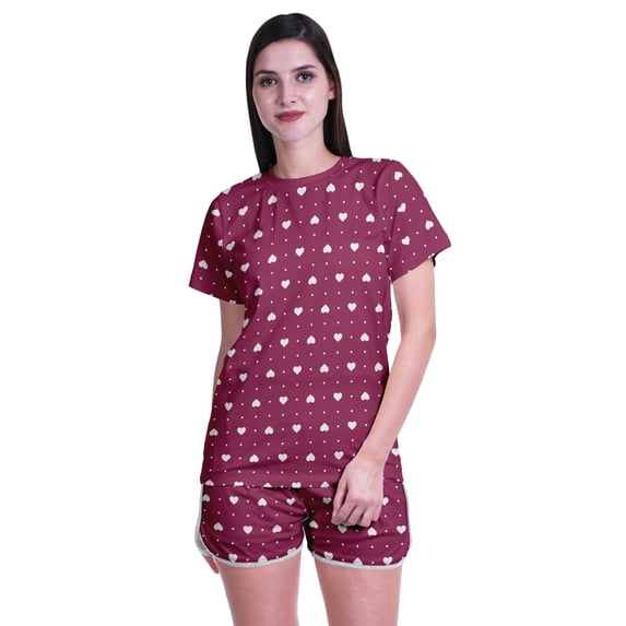 Moomaya Womens Printed Tee and Shorts Pajama Set PJs,Short Sleeve Sleepwear Nightwear S-XXL