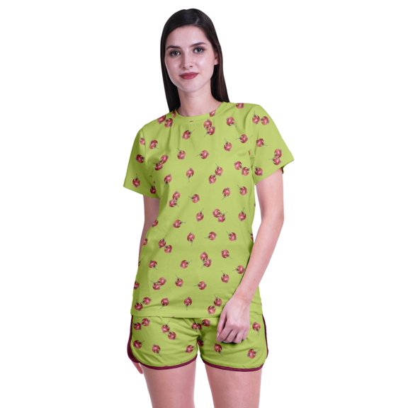 Moomaya Womens Printed Tee and Shorts Pajama Set PJs,Short Sleeve Sleepwear Nightwear S-XXL