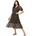 thumbnail image 1 of Moomaya Womens Printed Tiered Dress V Neck Elbow Sleeves Poly Georgette Dress, 1 of 8