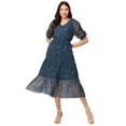 thumbnail image 1 of Moomaya Womens Printed Tiered Dress V Neck Elbow Sleeves Poly Georgette Dress, 1 of 8