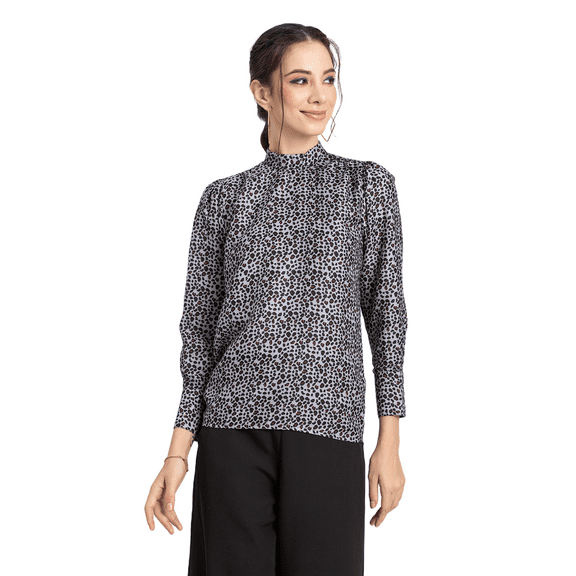 Moomaya Womens Printed Top, Ban Collar Long Cuff Sleeves Top