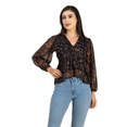 thumbnail image 1 of Moomaya Womens Printed V Neck Top, Balloon Sleeves Ruffled Chiffon Crop Top, 1 of 8