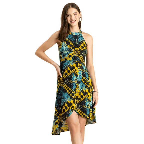 Moomaya Womens Printed Vacation Dress, Knee Length Side Slit Midi Dress