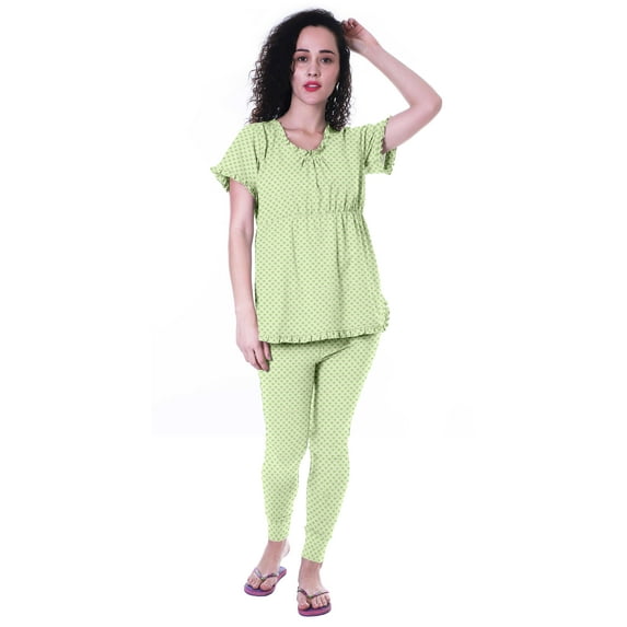 Moomaya Womens PrintedNightwearSet Pyjama Cotton Jersey Sleepwear 2 Pcs Nightdresses