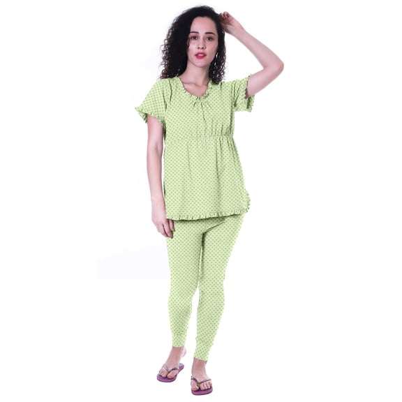 Moomaya Womens PrintedNightwearSet Pyjama Cotton Jersey Sleepwear 2 Pcs Nightdresses