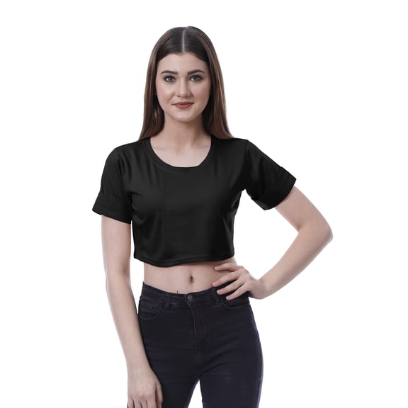 Moomaya Womens Round Neck Crop Top Short Sleeves Summer T-shirt Loose Fit Tops