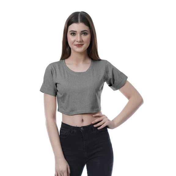 Moomaya Womens Round Neck Crop Top Short Sleeves Summer T-shirt Loose Fit Tops