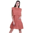 thumbnail image 1 of Moomaya Womens Ruffle Sleeve A,Line Schiffli Dress Solid Designer Party Dress, 1 of 7