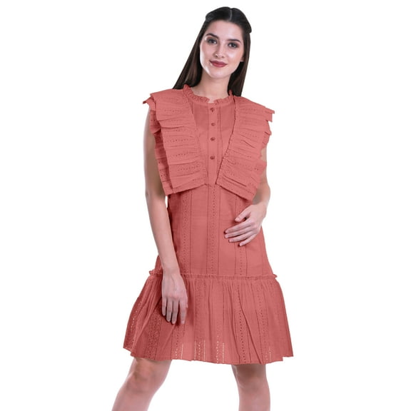 Moomaya Womens Ruffle Sleeve A,Line Schiffli Dress Solid Designer Party Dress