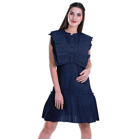 Moomaya Womens Ruffle Sleeve A,Line Schiffli Dress Solid Designer Party Dress