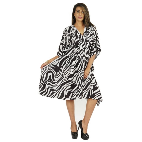 Moomaya Womens Short Kaftan Cover Up Night Dress Kaftan Gown Kimono Sleeve Beachwear