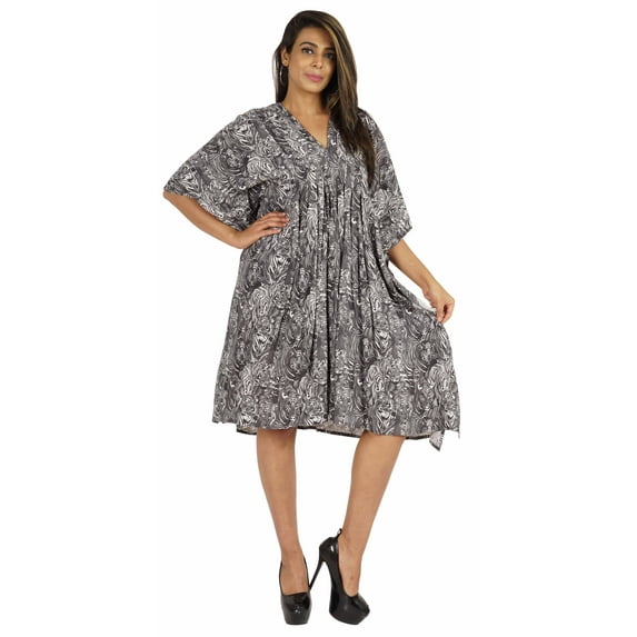 Moomaya Womens Short Kaftan Cover Up Night Dress Kaftan Gown Kimono Sleeve Beachwear